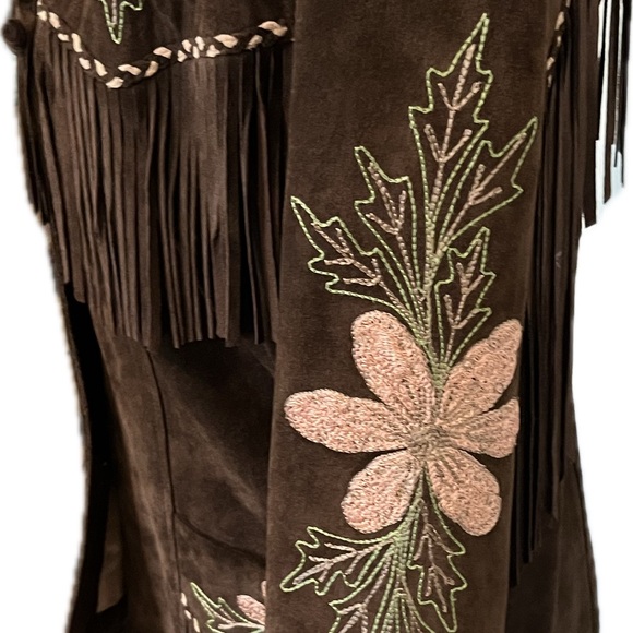 Vintage Alan Michael brown suede jacket with Embroidery + Fringe Brown - Picture 6 of 10